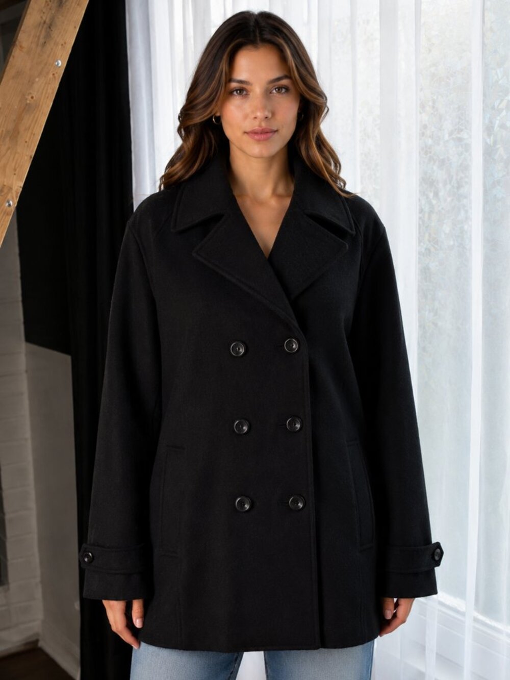 Cato Woman Black Wool Blend Double Breasted Peacoat Plus Size 26/28W